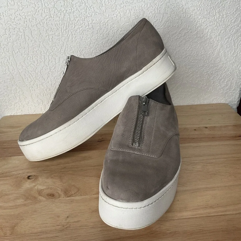 Vince‎ Gray Zip Front Slip On Platform Sneaker Women 8.5M China Nubuck/Leather